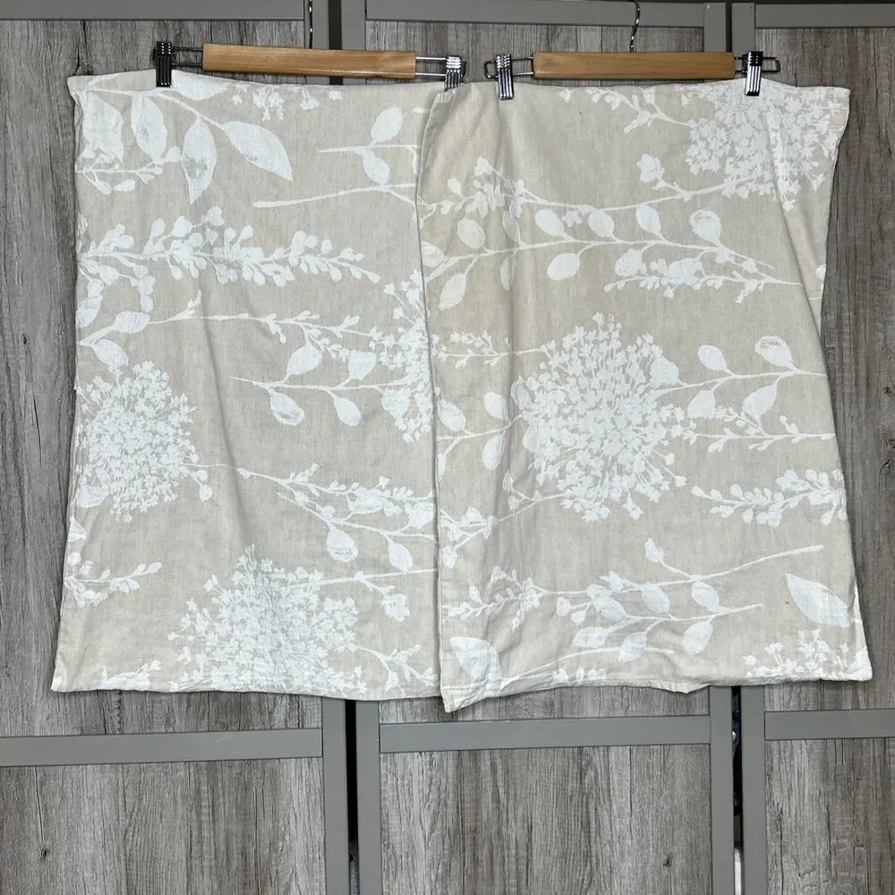 Garnet Hill Two Standard Shams Floral Embroidered Cotton Linen 20 x 26